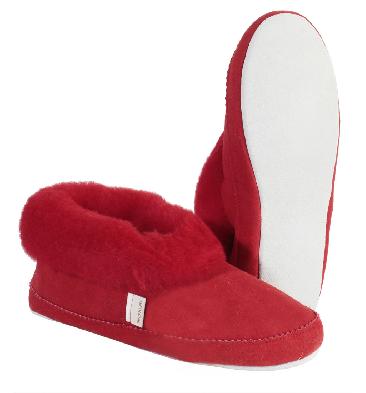 SL612132R - SHEPHERD EMMY CUFFED LADIES SOFT SOLED  RED SHEEPSKIN SLIPPER